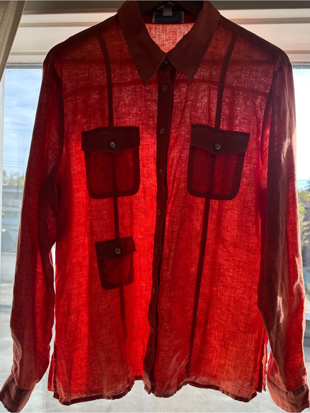 Vintage Y2K 100% Linen Concepts by Conrad C Utility Shirt Coral Sz 14